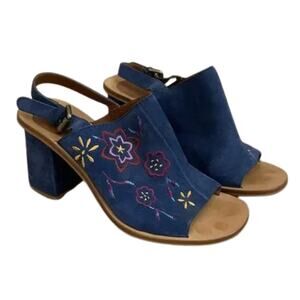 See by Chloe Blue Suede Embroidered Floral Sandals